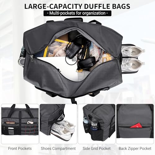 WITZMAN Foldable Duffle Bag for Travel 65L Lightweight Packable Duffel Bag with Shoes Compartment Overnight Bag for Men Women (B697 Silvery Grey) - color: Silvery Grey