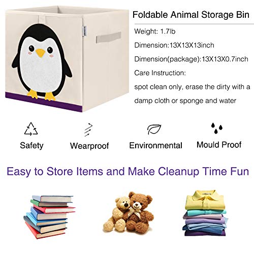 Foldable Animal Cube Storage Bins Fabric Toy Box/Chest/Organizer for Kids Nursery, 13 inch (Penguin) - color: Penguin