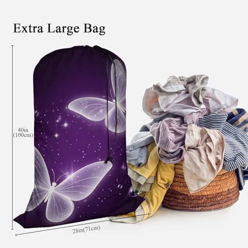 Swono Purple Butterfly Laundry Bags 28" x 40", Magic Flying Animal Sparkle Laundry Hamper Basket, Versatile - Multi Use, Oxford Cloth - color: Purple Butterfly