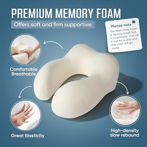 SkytraxComf® Travel Neck Pillow with Hood for Privacy on Long Flights | Memory Foam | Airplane Sleep | Safety-Tested Materials | Extra Large Hood | Chin Support | Earplugs | Washable Cover - color: Black