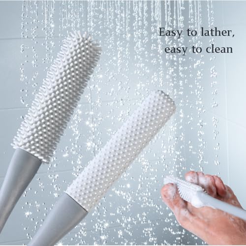 Toe Cleaning Brush with 15.7" Long Handle,Foot Scrubber in Shower,No Bending, Ideal for Seniors, Expecting Mothers, Men & Women | Foot Scrubber & Anti-Itch Exfoliating Brush (2 Pack) (Grey) - color: Grey