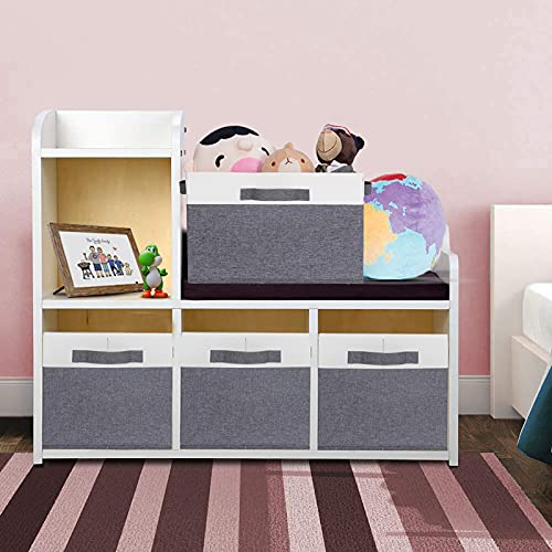 GhvyenntteS 6 Pack Fabric Storage Bins, 15x11x9.6 inch Closet Storage Bins for Shelves with 3 Handles, Foldable Storage Baskets for Shelves, Sturdy Closet Organizers and Storage - color: Grey & White, size: Large-6 Pack
