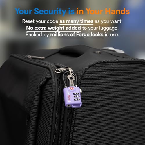 Forge TSA Approved Luggage Locks, Re-settable Combination with Alloy Body, Light Purple 2 PK, for Luggage, Suitcase, Backpack and More. - color: Purple 2 Pack