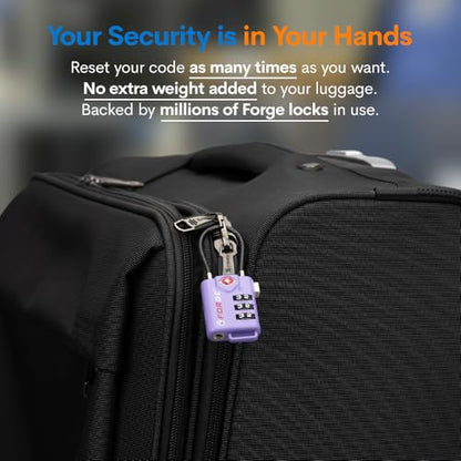 Forge TSA Approved Luggage Locks, Re-settable Combination with Alloy Body, Light Purple 2 PK, for Luggage, Suitcase, Backpack and More. - color: Purple 2 Pack