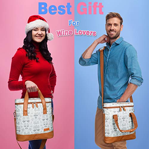Tirrinia Insulated Wine Gift carrier - 3 Bottle Travel Padded Wine Carry Cooler Tote Bag with Handle and Adjustable Shoulder Strap, White Flower - color: White Flower