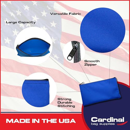 Multipack of 2 Compact Zipper Cloth Pouches, Zipper Bag, Travel Toiletry, Cosmetics, Stationary Case, 11 x 6 inches (Royal Blue) - color: Royal Blue
