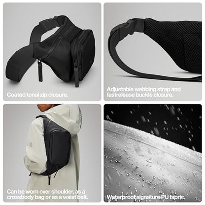 RAINS Bum Bag - Black Waterproof Unisex Sling Bag for Men and Women - Adjustable Strap, Coated Zip Closure - Crossbody Belt Bag for Travel and Everyday Use - 2 Year Warranty - size: Standard