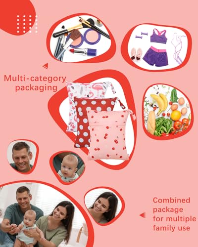 babygoal Wet Dry Bags 3 Pack, Waterproof Travel Bags for Swimsuits, Beach, Pool, Gym,Food Storage and Wet Clothes(Cherry,Flamingo,Polka Dot),3LN42-B - color: Girl color 42