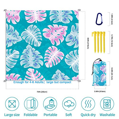 Sandproof Waterproof Beach Mat, 83" x 79", Ocean Blue, Compact, Polyester, Single Layered Blanket, Ideal for Beach, Camping, Hiking, Picnic - color: Blue