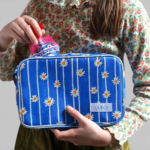 Yumbox Chill Snack Bags with 2 Removable Gel Ice Packs, Flexible Cooling, Insulated Lunch Bag, Wipe Clean fabric, Lined, Zipper Closure, Buckle Strap, Daisy Print - color: Daisies