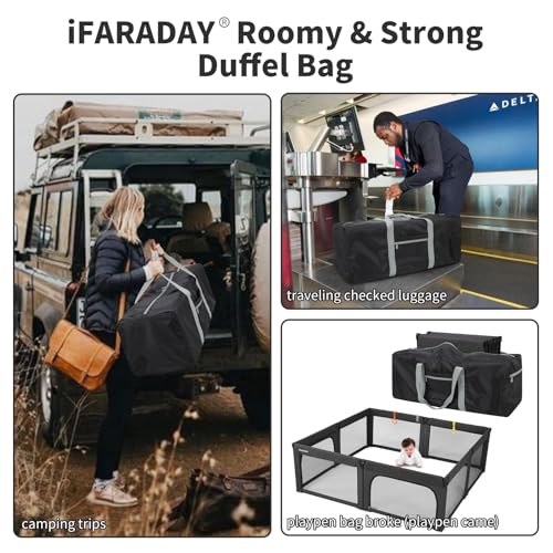 iFARADAY Foldable Duffle Bag for Travel - 30 inch / 75L Large Spare Travel Duffel Bag Lightweight with Trolley Sleeve - Black - color: Black-75L(with trolley sleeve)
