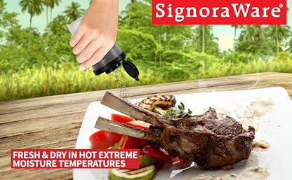 SIGNORAWARE Salt and Pepper Shakers Moisture Proof Set of 2 Large Salt Shaker to go Camping Picnic Outdoors Kitchen Lunch Boxes Travel Spice Set Clear with Red Covers Lids Plastic Airtight Dispenser - color: Black/White