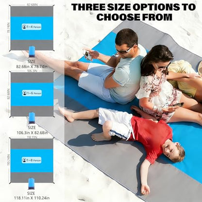 Decorwell Beach Blanket Waterproof Sandproof 79"x83" 1-4 Adults Extra Large Beach Mat Quick Drying Outdoor Picnic Mat Beach Accessories for Travel, Camping, Hiking - size: 79"x83" 1-4 Adults