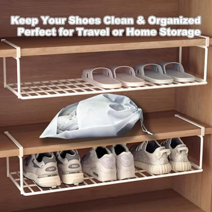 20 Pack Shoe Bags for Travel, 17" x 12.6" Drawstring Shoe Organizers with Clear Window, Breathable Non-Woven Dustproof Pouches for Luggage & Closet (White) - color: White