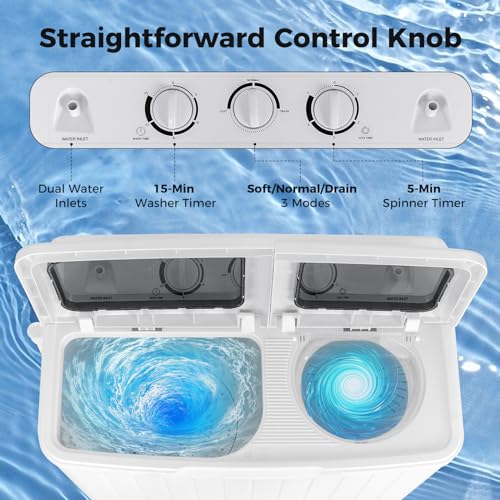 COSTWAY Portable Washing Machine, Twin Tub 20 Lbs Capacity, Compact Laundry Washer(12 Lbs) and Spinner(8 Lbs), Durable Design, Timer Control, Perfect for RV, Apartments and Dorms, Grey+White - color: Grey+White