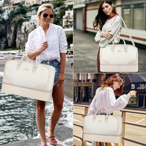 ITIEZY Weekender Overnight Bag for Women - Large Travel Duffel Bag with Shoe Compartment, Gym Duffel Bag Hospital Bag Carry On Tote Bags for Airplanes with Crossbody Bag Toiletry Bag 3Pcs Set - color: 9-White