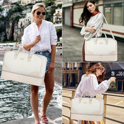 ITIEZY Weekender Overnight Bag for Women - Large Travel Duffel Bag with Shoe Compartment, Gym Duffel Bag Hospital Bag Carry On Tote Bags for Airplanes with Crossbody Bag Toiletry Bag 3Pcs Set - color: 9-White