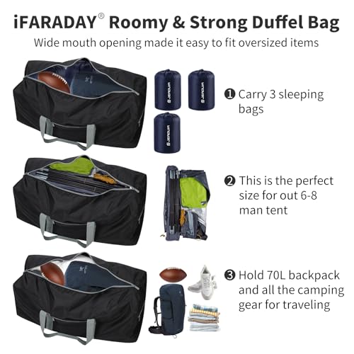 iFARADAY Foldable Duffle Bag for Travel - 30 inch / 75L Large Spare Travel Duffel Bag Lightweight with Trolley Sleeve - Black - color: Black-75L(with trolley sleeve)