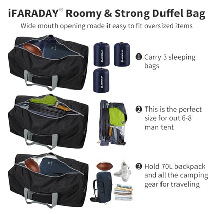 iFARADAY Foldable Duffle Bag for Travel - 30 inch / 75L Large Spare Travel Duffel Bag Lightweight with Trolley Sleeve - Black - color: Black-75L(with trolley sleeve)