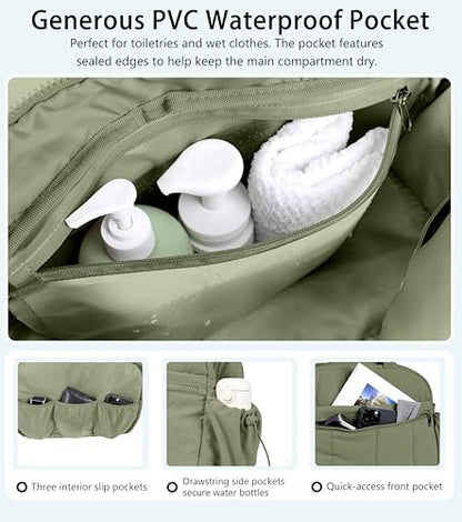 Lightweight Travel Duffle Bag for Women, Quilted Puffy Weekender with Wet Pocket for Gym, Overnight, Personal Item Carry On, Green - color: Green