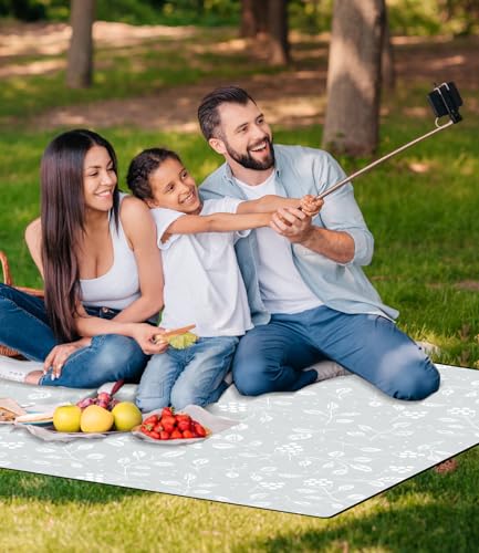 DEWUR Picnic Blankets 79"x79" Extra Large Outdoor Blanket Beach Blanket Waterproof SandProof Picnic Mat Washable Foldable Portable for Grass Lawn Beach Camping (Gray Leaves) - color: Gray Leaves
