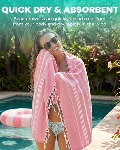 Antfuny Turkish Beach Towels Vacation Essentials Quick Dry Sand Free Soft Absorbent Extra Large XL Big Blanket Adult Pool Towel Lightweight Thin Sandless Fast Drying Compact No Sand Packable Foldable - color: Thinner Fuchsia, size: 72 x 36 inch