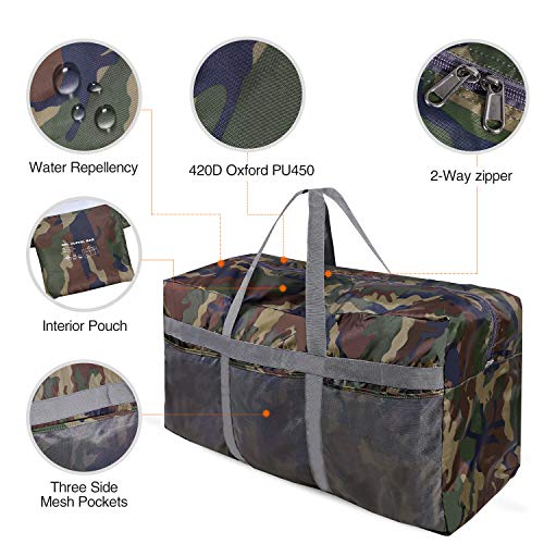 REDCAMP Foldable Travel Bag, Large Sports Bag, 75L/96L/100L, Lightweight Waterproof Tote Bag - color: Camouflage 96l