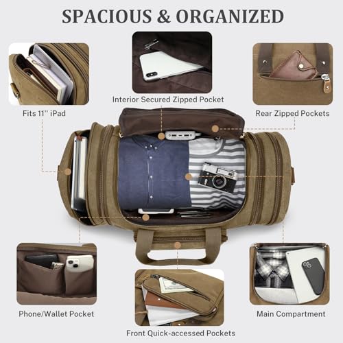 Gonex Canvas Duffle Bag for Travel, 50L Duffel Overnight Weekend Bag(Coffee) - color: Coffee, size: Large-50L (Without Shoe Compartment)