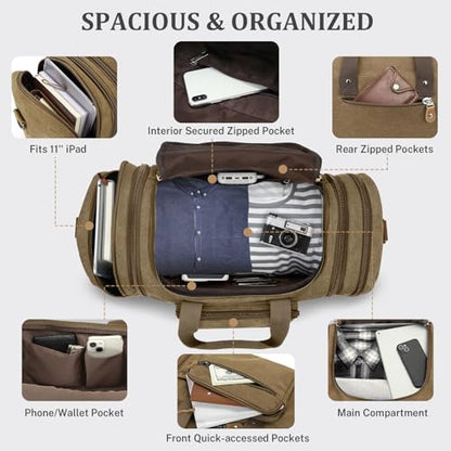 Gonex Canvas Duffle Bag for Travel 60L Duffel Overnight Weekend Bag(Coffee) - color: Coffee, size: X-Large-60L (Without Shoe Compartment)