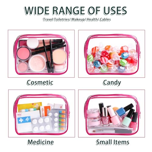 18 Pieces Small Clear Makeup Bags Bulk, TSA Approved Toiletry Bag PVC Clear Cosmetic Pouch with Zipper, Waterproof Vinyl Plastic Organizer Case for for Women Carry-on Travel Essentials (Rose Red) - color: 18 Small Rose Red