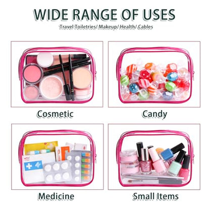 18 Pieces Small Clear Makeup Bags Bulk, TSA Approved Toiletry Bag PVC Clear Cosmetic Pouch with Zipper, Waterproof Vinyl Plastic Organizer Case for for Women Carry-on Travel Essentials (Rose Red) - color: 18 Small Rose Red