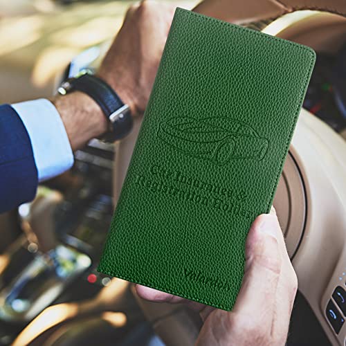 Valardoh Premium Car Registration and Insurance Card Holder, Car Document Holder for Cards, Driver License & other Essential Documents (Dark Green) - color: Dark Green