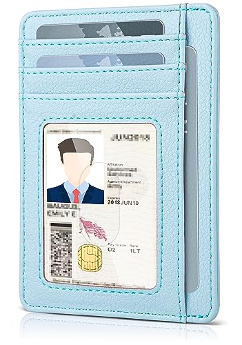 Teskyer Slim Wallet for Men, Minimalist Front Pocket RFID Blocking Leather Wallet Credit Card Holder for Men & Women - color: Lichee Cyan