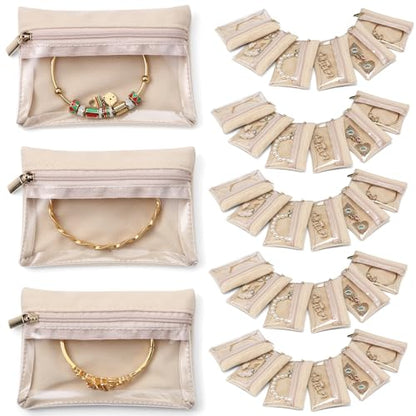 VLANDO Jewelry Travel Case,Travel Jewelry Organizer with Clear Velvet Jewelry Bags Zipper Pouch for Women Girl Gift 33Pcs - color: A.33 Bag