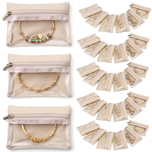 VLANDO Jewelry Travel Case,Travel Jewelry Organizer with Clear Velvet Jewelry Bags Zipper Pouch for Women Girl Gift 33Pcs - color: A.33 Bag