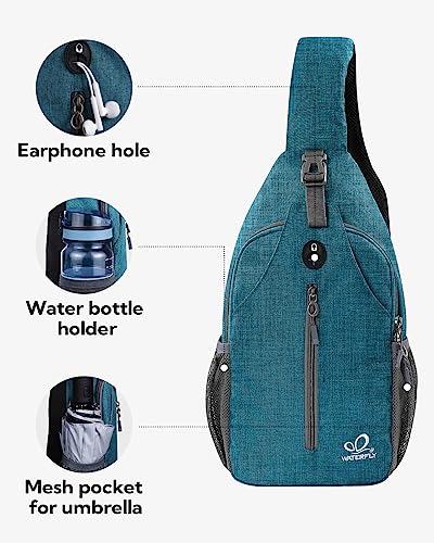 WATERFLY Small Hiking Sling Bag: Crossbody Sling Backpack Chest Bag Daypack for Men Women with Skin-Friendly Shoulder Strap - color: Peacock Blue(other Style)