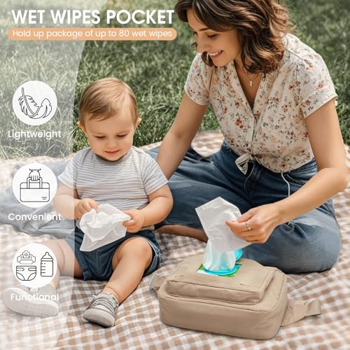 G4Free Small Diaper Bag for Baby Girl and Boy, Mini Sling Diaper Bag Fanny Pack with Portable Changing Pad - color: Khaki