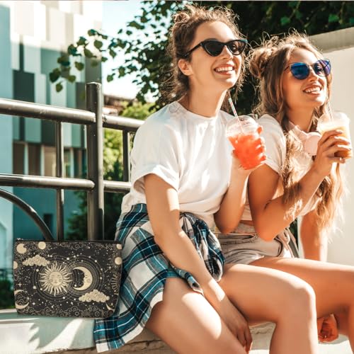 Hippie Gifts Hippie Hippy Makeup Bag Boho Gifts for Women Teen Girls Best Friend Mom Bestie Sister BFF Birthday Graduation Mothers Day Sun and Moon Cosmetic Bag Mystical Astrology Travel Pouch - color: Multicolor 0869