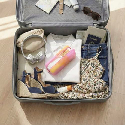 Cotton Pad Swab Travel Case, 2-in-1 Waterproof Organizer (Peach Sunrise) - color: Peach Sunrise