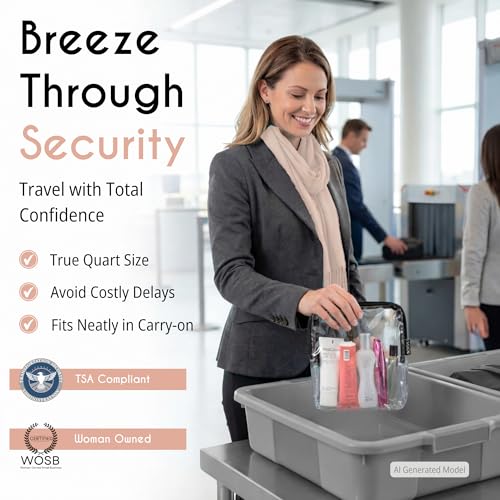 BORSALI TSA Approved Toiletry Bag - Clear Quart Size for 3-1-1 LIquids for Carry On Travel - Toiletries Organizer - Cosmetic Pouch with Zipper - Travel Accessories - 2 Pack | Quart Size for 3-1-1 Liquids, Carry On Travel, Cosmetic Pouch with Zipper, Toile