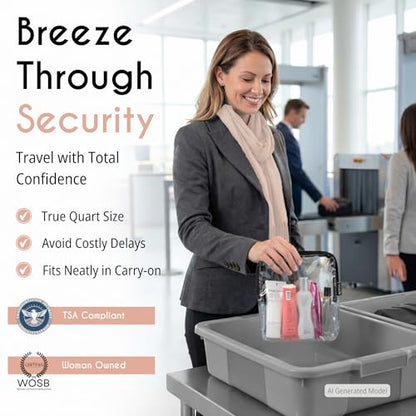 BORSALI TSA Approved Toiletry Bag - Clear Quart Size for 3-1-1 LIquids for Carry On Travel - Toiletries Organizer - Cosmetic Pouch with Zipper - Travel Accessories - 2 Pack | Quart Size for 3-1-1 Liquids, Carry On Travel, Cosmetic Pouch with Zipper, Toile