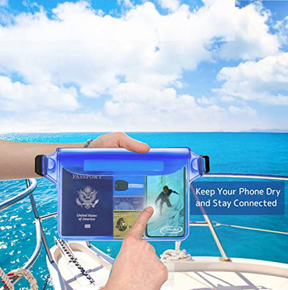 AiRunTech Waterproof Pouch with Waist Strap (2 Pack) | Beach Accessories Best Way to Keep Your Phone and Valuables Safe and Dry | Perfect for Boating Swimming Snorkeling Kayaking Beach Pool Water Park - color: Blue + Pink