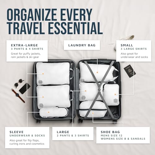 Large Compression Packing Cubes for Travel-Packing Cube Luggage Organizers 7 Piece Set for Checked Luggage-Ultralight, Expandable/Compression Bags by TRIPPED Travel Gear (White/Grey) - color: White/Grey