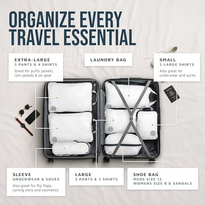 Large Compression Packing Cubes for Travel-Packing Cube Luggage Organizers 7 Piece Set for Checked Luggage-Ultralight, Expandable/Compression Bags by TRIPPED Travel Gear (White/Grey) - color: White/Grey