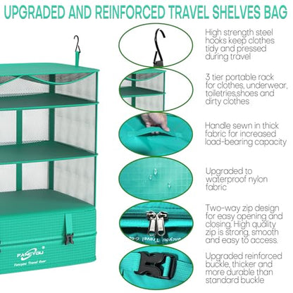Compressible Packing Cubes Portable Hanging Closet Shelves 17"x12"x24" Extendable Travel Organizer Nylon Packing Bags for Suitcase - color: Green