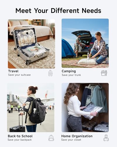 Travel Vacuum Bags with 2026 Lastest Wireless Pump, 8 Pack-4 Sizes Space Saver Vacuum Storage Bags for Luggage and Suitcase, Compression Bags for Packing, Vacuum Seal Bags for Clothing Travel - style: 8 Combo Travel Bags+Wireless Pump