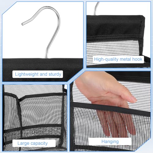 Mesh Shower Caddy Hanging, Black Organizer Bathroom Storage Bag with Hooks, Transparent Rotating Hanging Mesh Bath Baskets for College Dorm, Gym, Swimming, RV Travel, Elderly