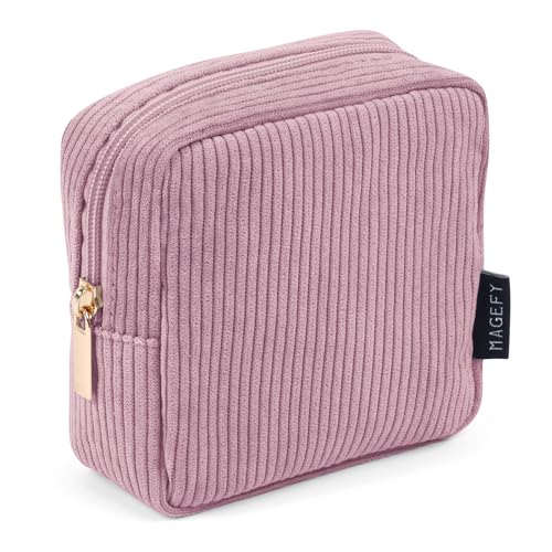 MAGEFY Small Makeup Bag for Purse Mini Cosmetics Bag Corduroy Cute Cosmetic Pouch for Women with Slip-in Pockets - color: Small-Pink-1pcs