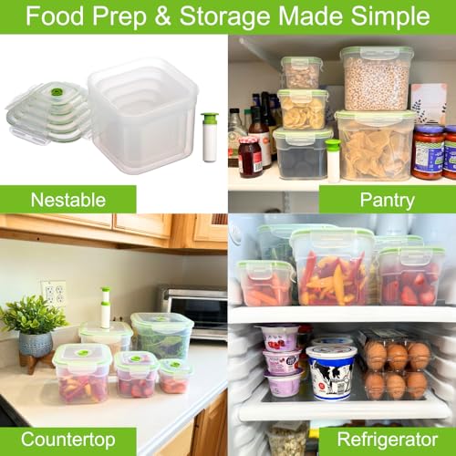Lasting Freshness 11 piece Vacuum Seal Food Storage Containers with Vacuum Pump, Airtight and Leak Proof, Vacuum Sealed Food Storage Containers, Meal Prep Containers, Keep Food Fresh up to 5 X Longer - color: 11 Piece Square