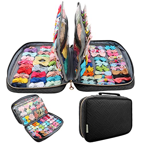Micom Hair Accessories Storage Bag For Baby Girls, Hair Bow Organizer, Multifunctional Hair Accessories Storage Carrying Case for Display Hair Clips, Headbands, Scrunchies, Travelling Storage Bag - color: black